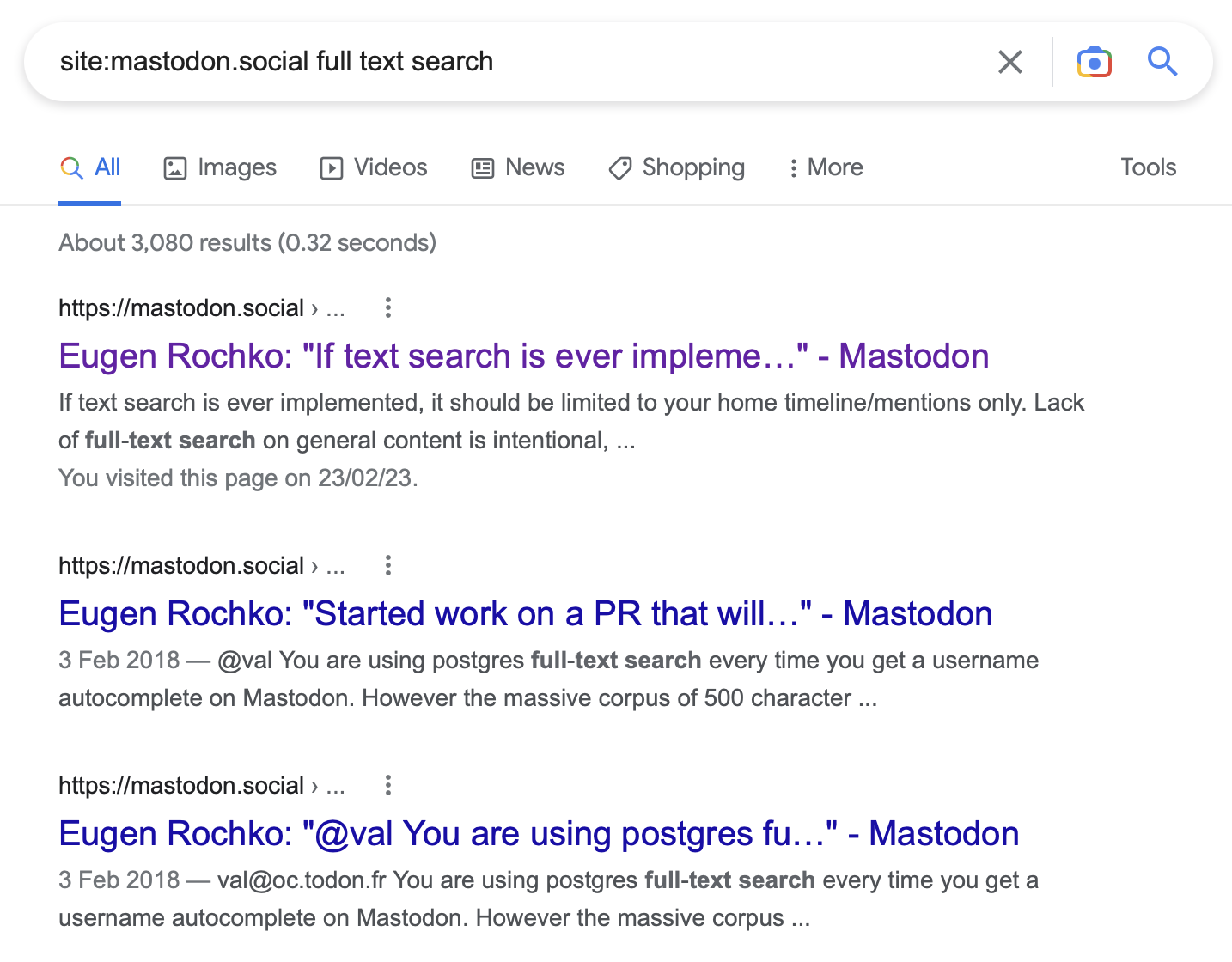 Google search results for mastodon