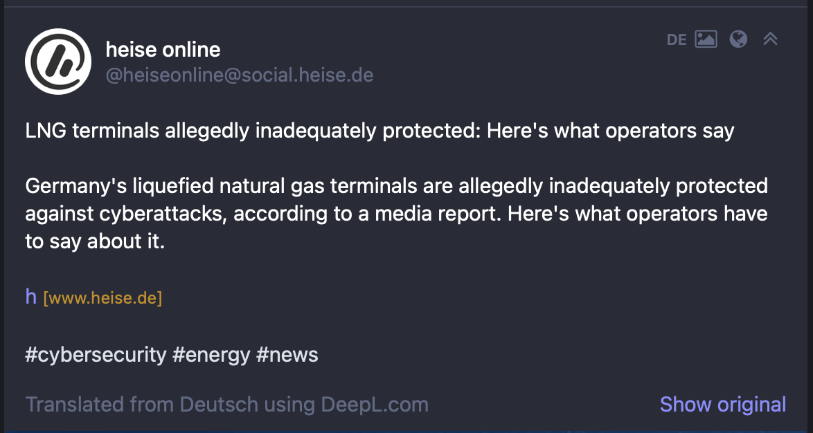 Mastodon screenshot showing the translation
