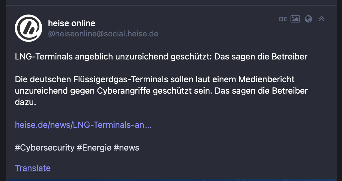 Mastodon Screenshot showing the ‘Translate’ button